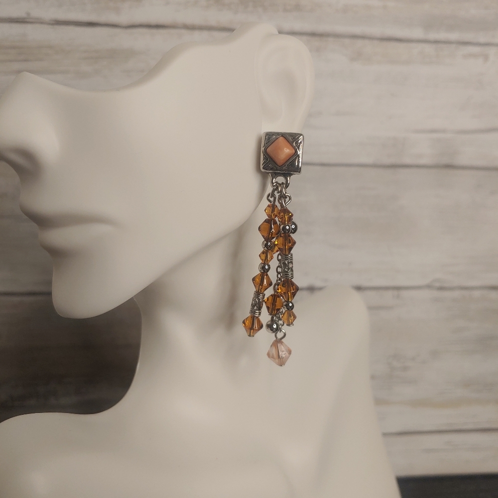 Amber studded dangle earrings